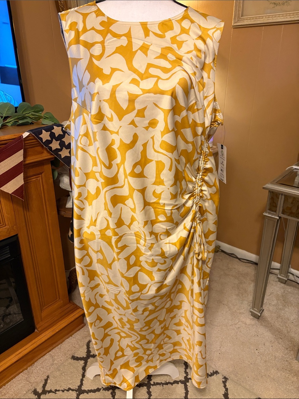 Terra & Sky Yellow and White Abstract Print Sleeveless Dress